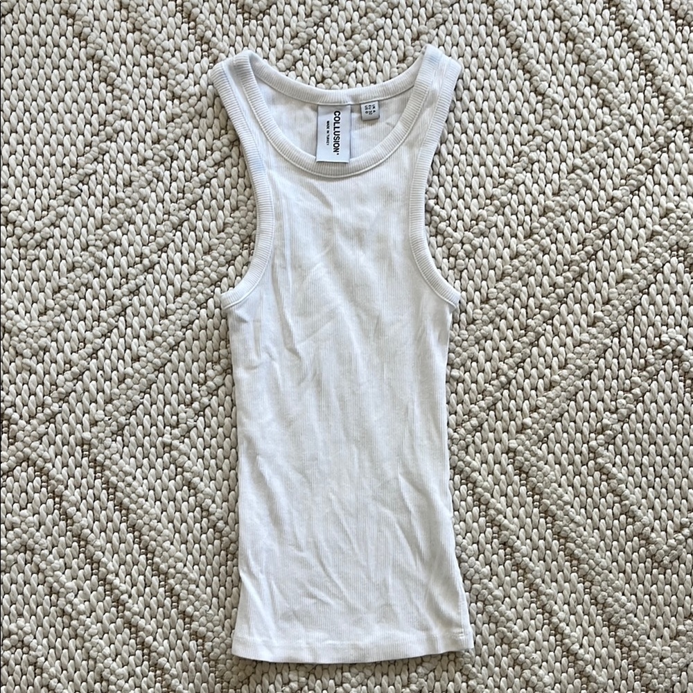 White Ribbed Tank Top